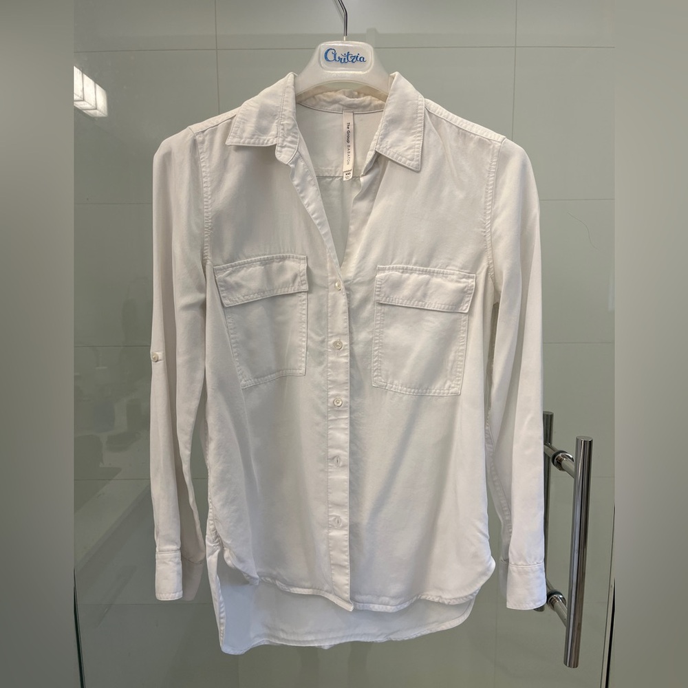 Aritzia Babaton White Button Down Shirt Blouse with Pockets XXS